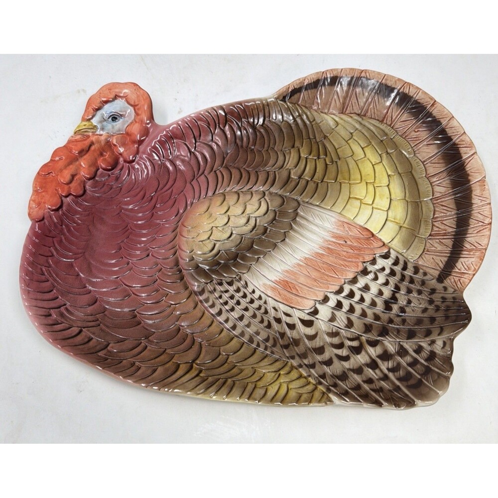 Vintage Otagiri Japan THANKSGIVING TURKEY Platter Plate Hand Painted Ceramic 13”
